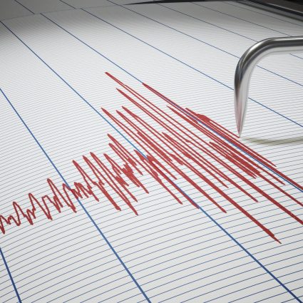 Seismograph for earthquake detection or lie detector is drawing chart. 3D rendered illustration.